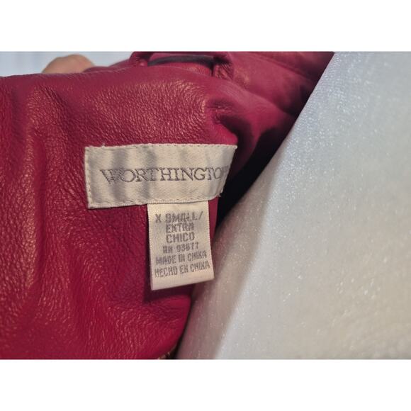 Worthington Red Leather Two Button L Fitted Jacket XS - Picture 8 of 8